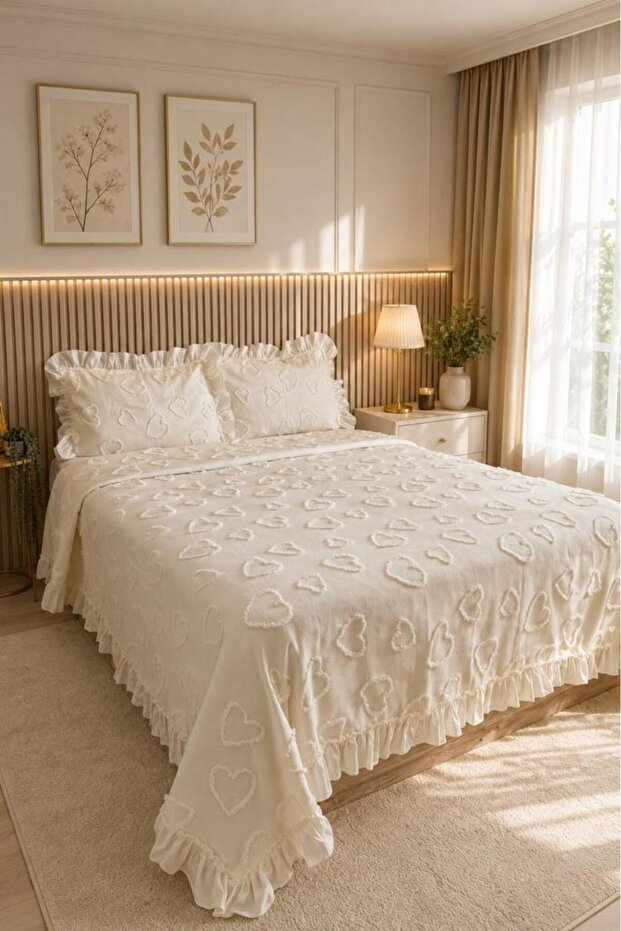 Ruffle Pure Love 3 Piece Double Pique Set Cream