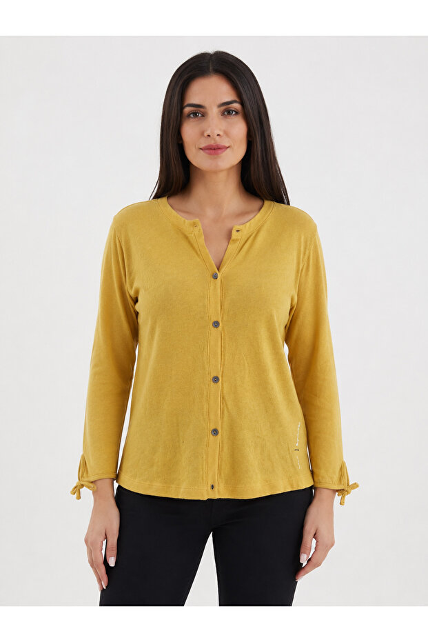 Women's Yellow Buttoned Knitwear Cardigan