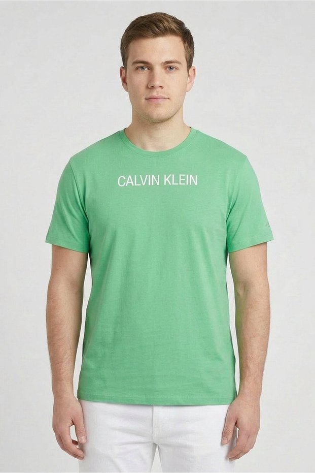 Jeans Men Crew Neck Short Sleeve Brand Logo T-Shirt, Green
