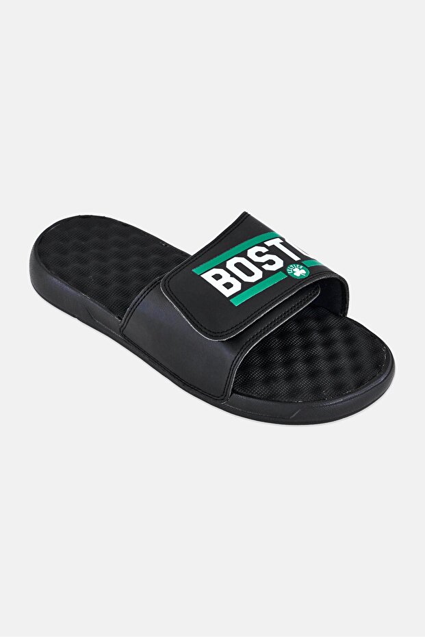 Men Boston Celtics Bar Logo Slip On Slides, Black