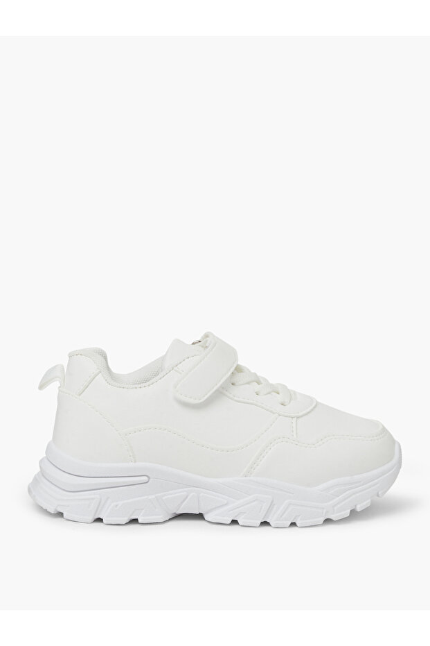 Kids Unisex White Plain Hook And Loop Sneakers