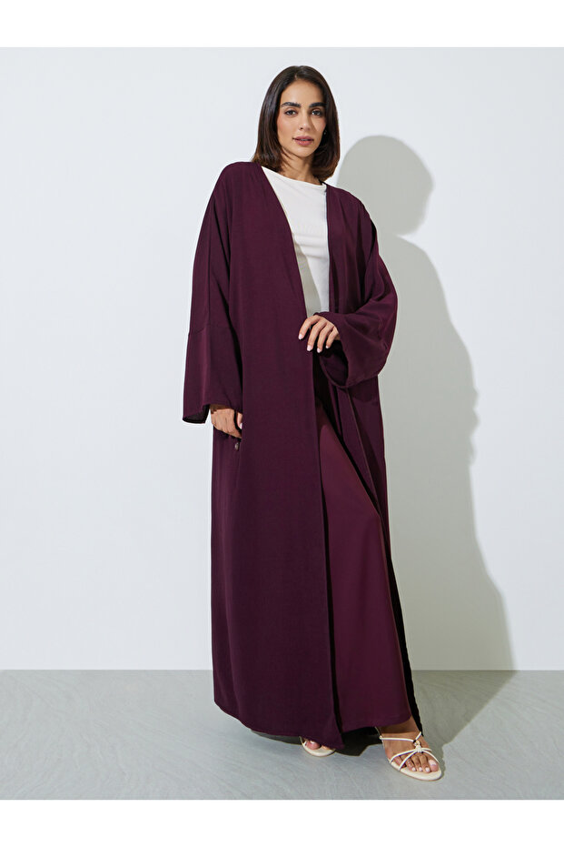 Burgundy Batwing Sleeves Open Front Abaya