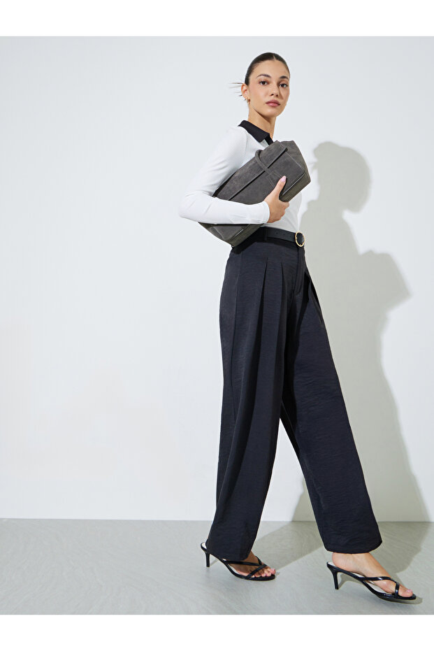 Black Wide Leg With Pleat Detailing Formal Pants