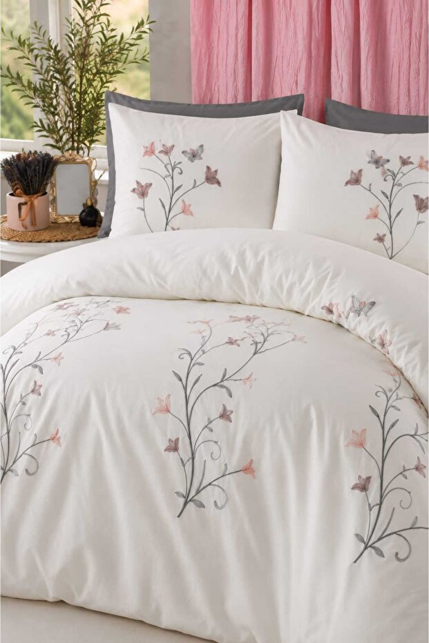 Lina 3D Butterfly Floral 100% Cotton Double Duvet Cover Set
