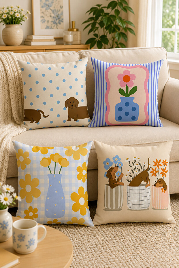 Double-Sided Printed 4-Piece Throw Pillow Cover 6Etd5