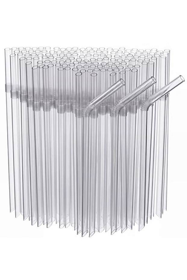 Clear Jumbo Smoothie Straws 100 Pcs, 12 mm Wide 21 cm Long, Individually Wrapped Flexible Bendable Style, Bulk Pack