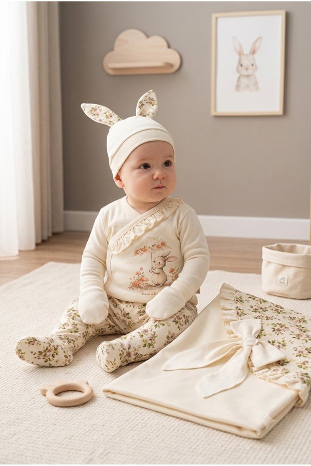 Baby Girl Floral Rabbit Outfit Set 0-3 Months! Newborn Hospital Release Bodysuit Set