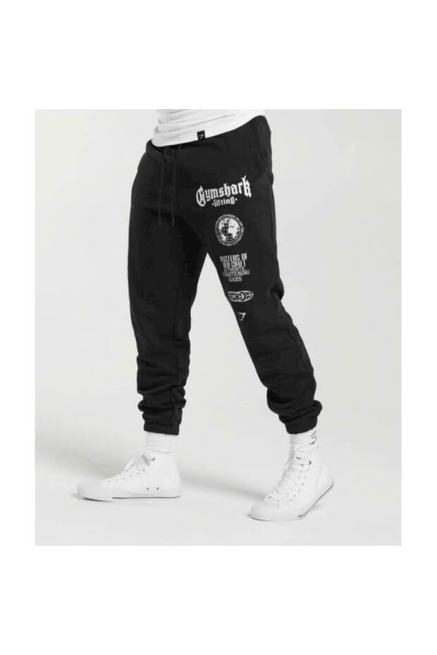 Unisex Lettering Front Printed 2 Thread Combed Cotton Baggy Trousers