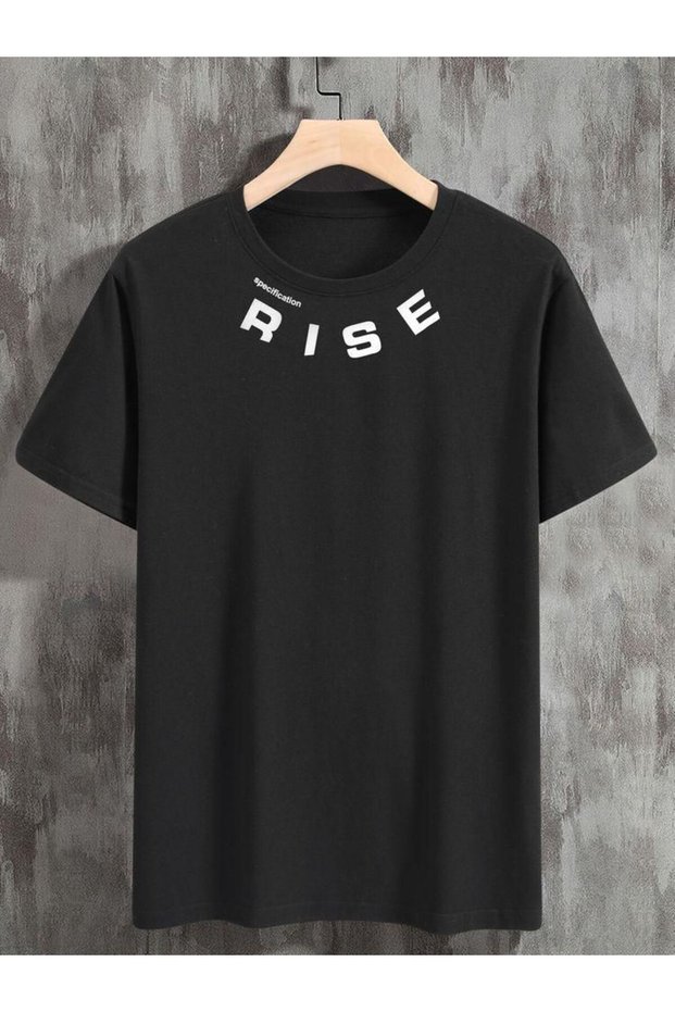 Unisex Oversized Printed Crew Neck Short Sleeve Black T-Shirt