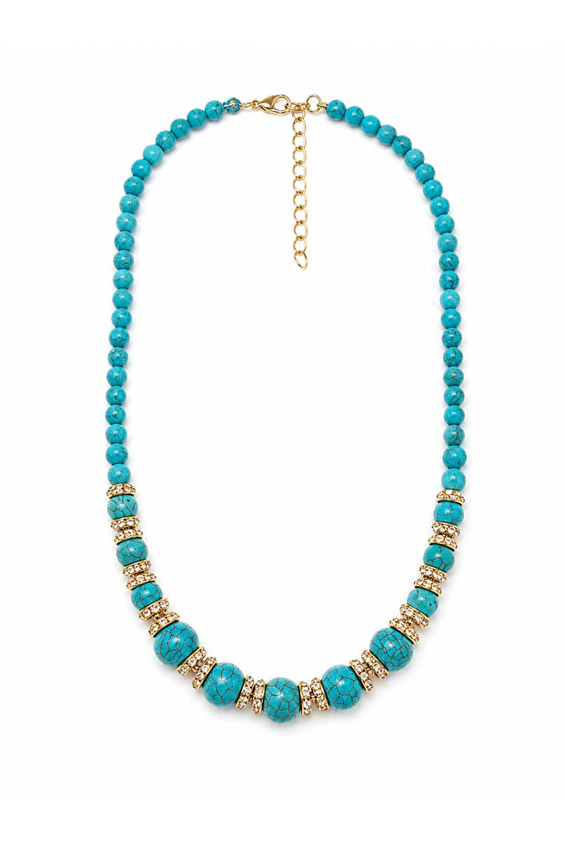 Blue Bead and Stone Detail Necklace