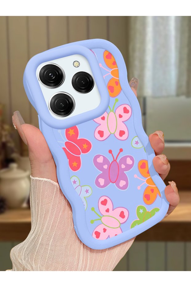 Tecno Spark 20 Pro Compatible Case Camera Protector Blue Silicone Couple Phone Case Butterfly Pattern