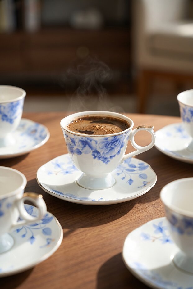 Talisya 6-Person Porcelain Coffee Cup Set Blue - 90 ml