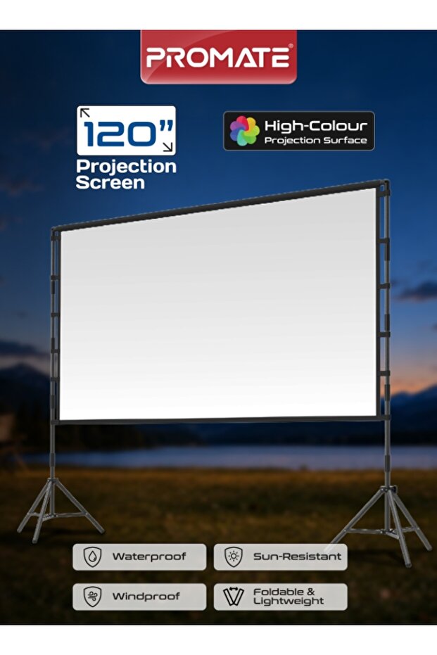 ProScreen-120 Outdoor Projector Screen 120 Inch with Dual Stand | Portable Polyester Projection Screen, Waterproof Sun-Resistant Windproof Design for Backyard Movies Camping Events