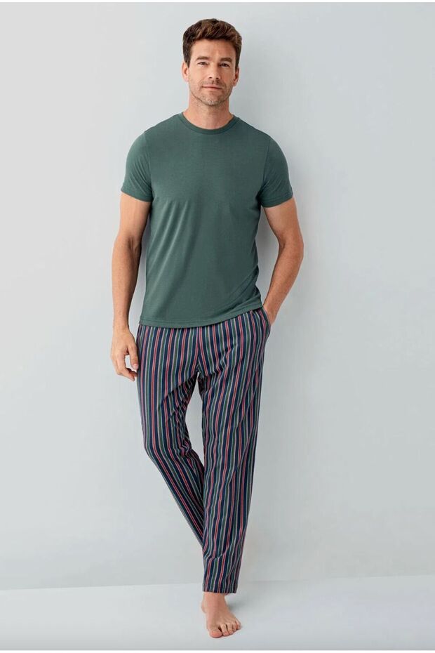 Men's 100% Cotton Crew Neck Short Sleeve Pajama Set