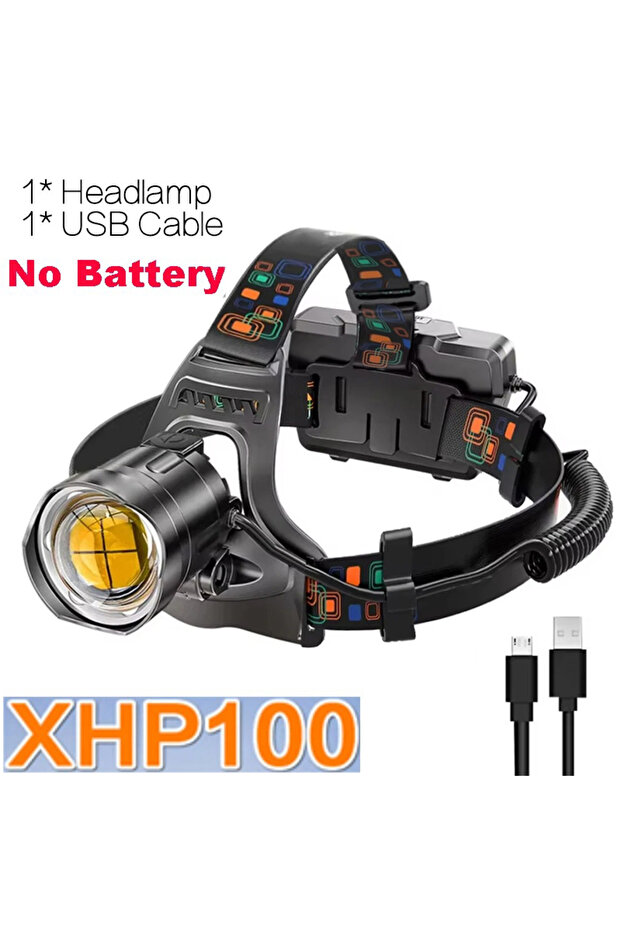 No Battery Powerful XHP100 Led Headlamp Zoomable USB Rechargeable High Power Headlight Waterproof Ou