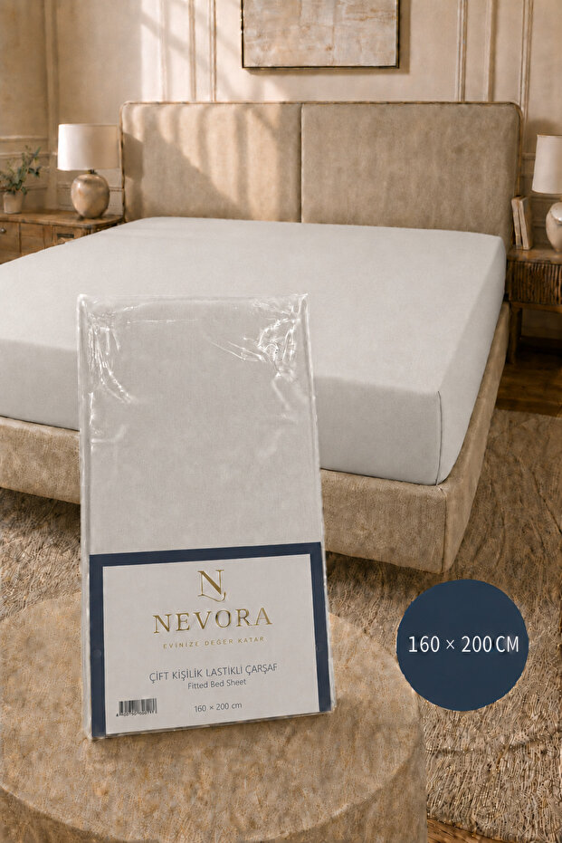 160X200 cm Ecru Double Elastic Fitted Sheet