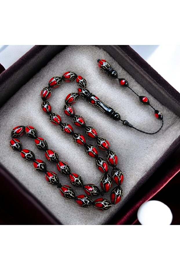 Silver and Enamel Inlaid Barley Cut 10X14 mm Large Size Kuka Prayer Beads