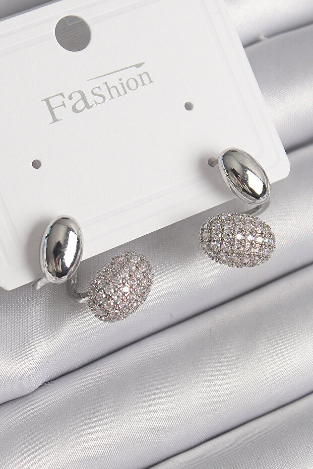 Brass Silver Color Zircon Stone Curved Model Women's Earrings
