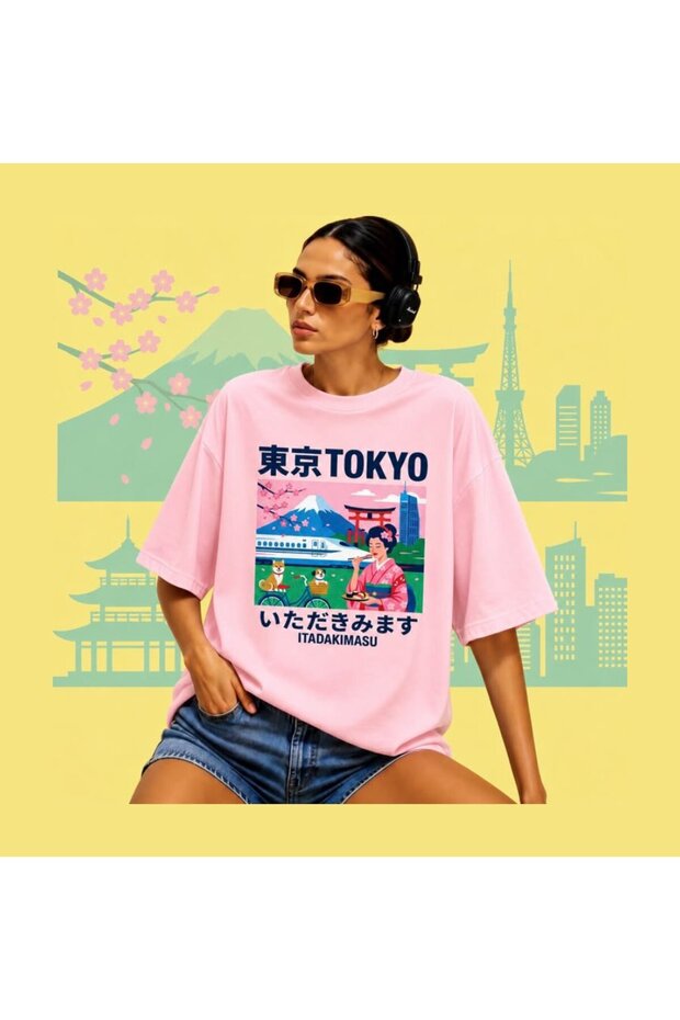 Pink Flower & Butterfly Printed Unisex Oversize T-Shirt – Summer Collection