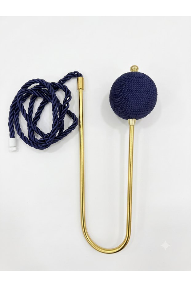 Curtain Accessory for Cornice Installation with Rope-Wrapped Ghost Curtain Rod, 1 Piece (Easy Installation Without Drilling) Dark Blue (Gold Accents)