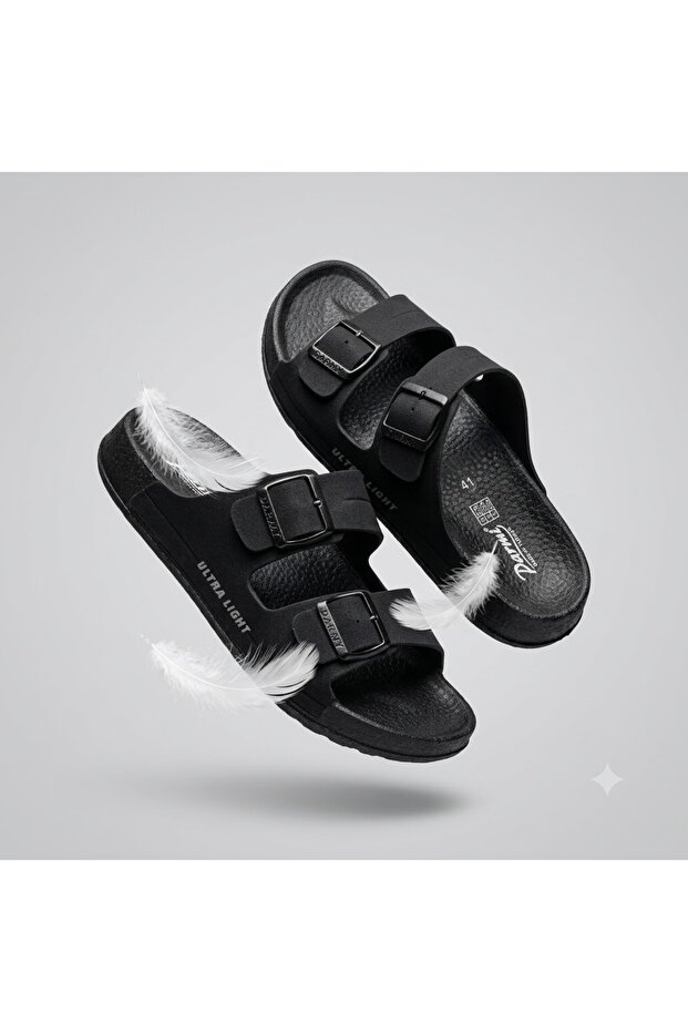 (Parmi) Very Light with Two Buckles (41 Size 1 Pair 125 Gr) Daily Men's Slippers Black