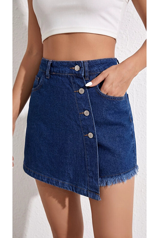 Denim Blue - Tasseled Denim Shorts