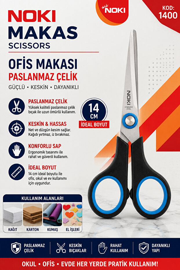 Office Scissors 14 cm Stainless Steel Sharp Ergonomic Multi-Purpose Scissors