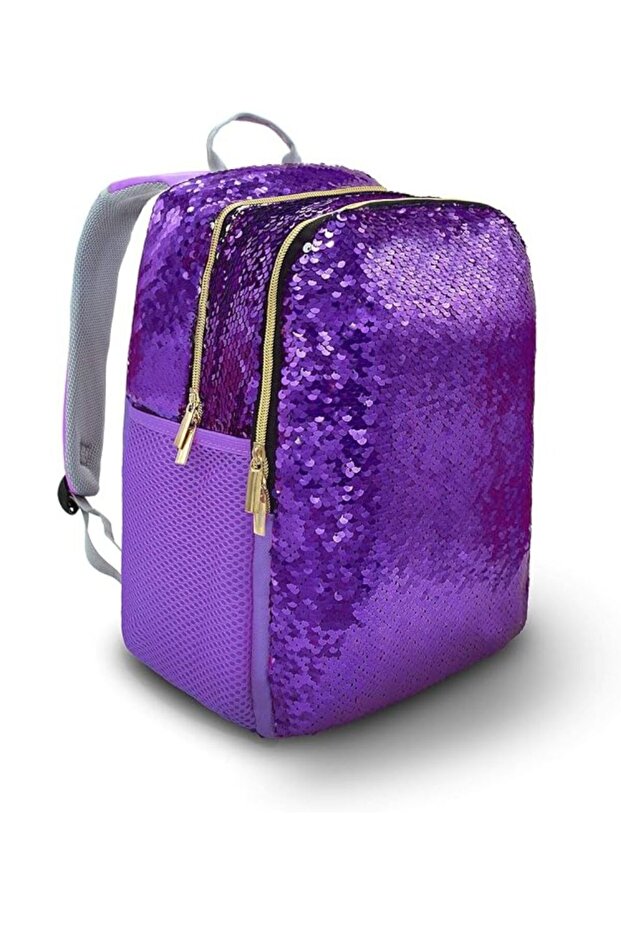 Reversible Sequins Backpack, Kids School Bag (Medium, Purple)