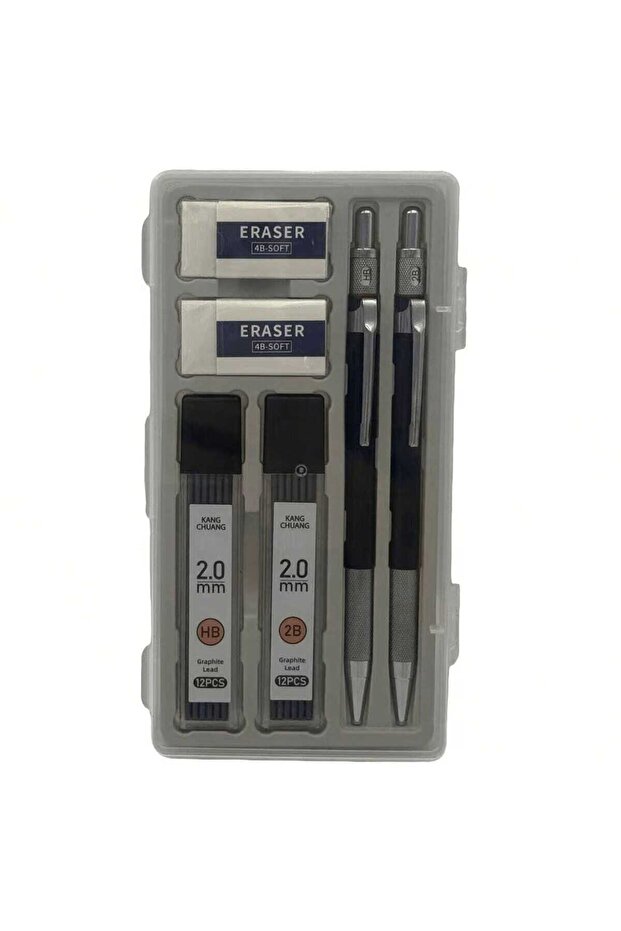 قلم رصاص أسود احترافي للرسم التلقائي، مجموعة أقلام معدنية، مجموعة أقلام قابلة للاستبدال، 2.0 مم - 1
