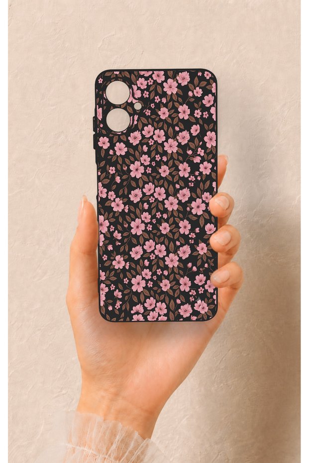 Samsung A06 Compatible Mini Pink Flower Patterned Silicone Case