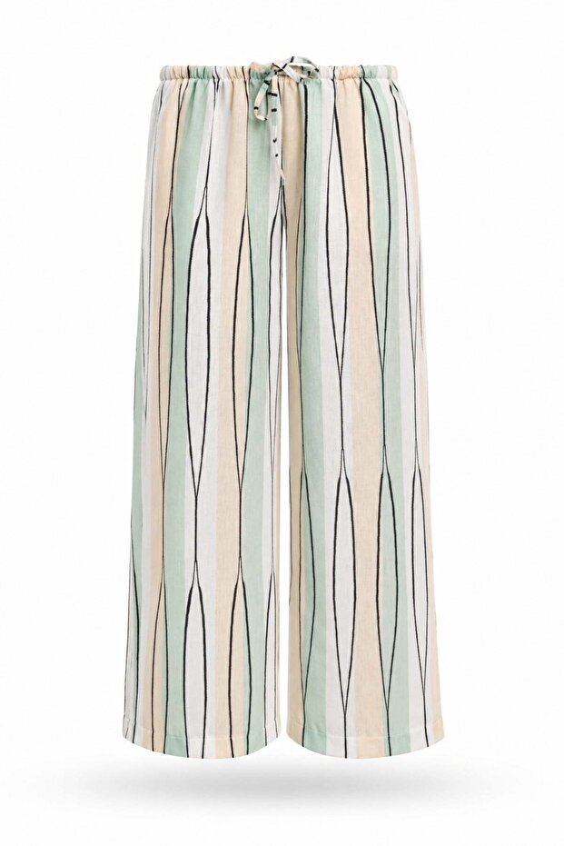 Green Striped Wide Leg Pants 1118