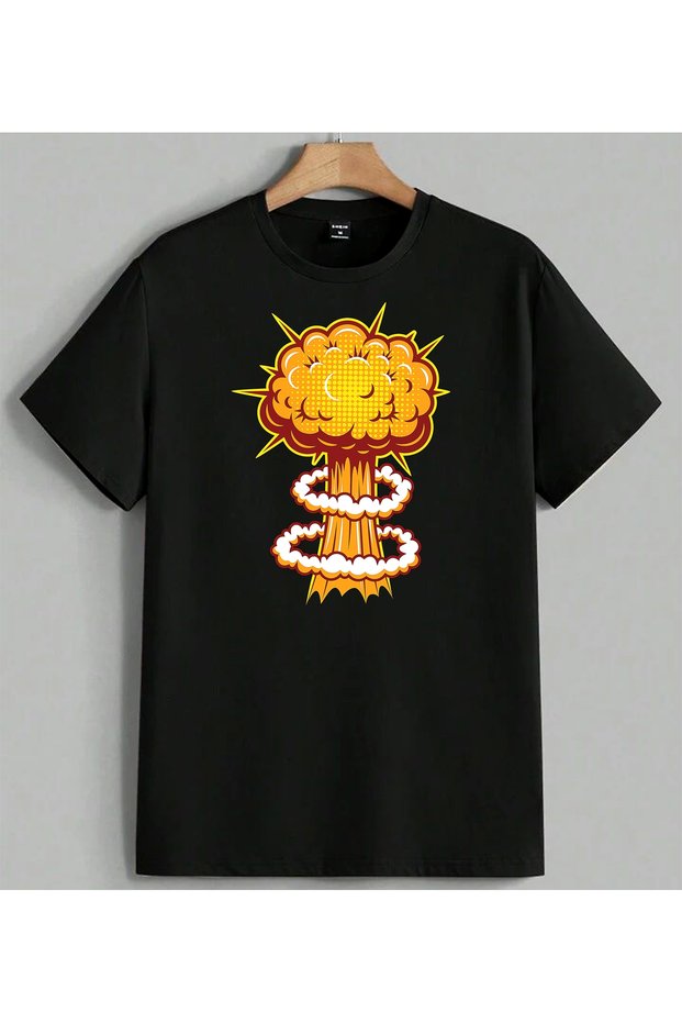 Explosion Cloud Funny Printed Unisex Oversize T-Shirt Black