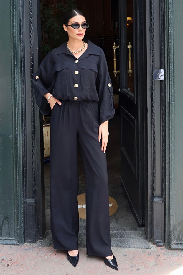 Tencel Fabric Gold Buttoned Bat Sleeve Suit