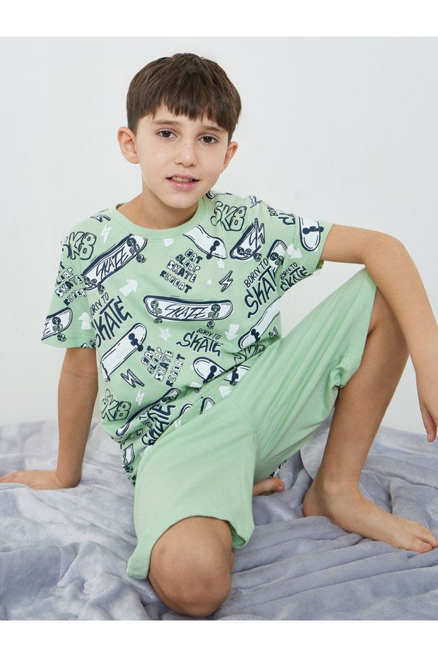 Boys Cotton Skater Print T-Shirt and Shorts Set