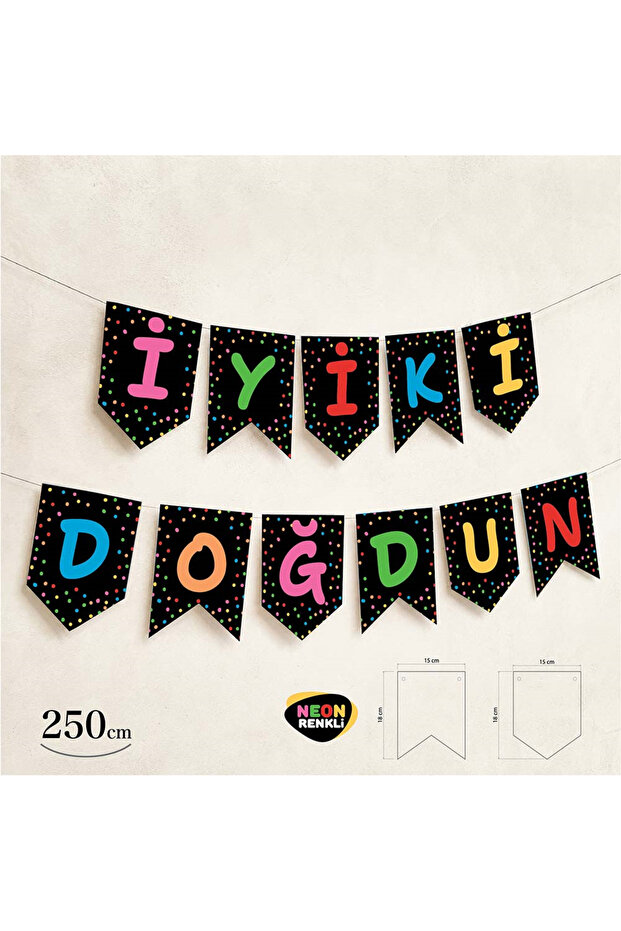 Happy Birthday Neon Black Banner 250 cm
