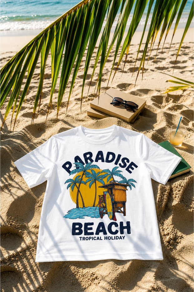Women's and Men's Oversize T-Shirt Paradise Printed 100% Cotton T-Shirt Comfortable Fit