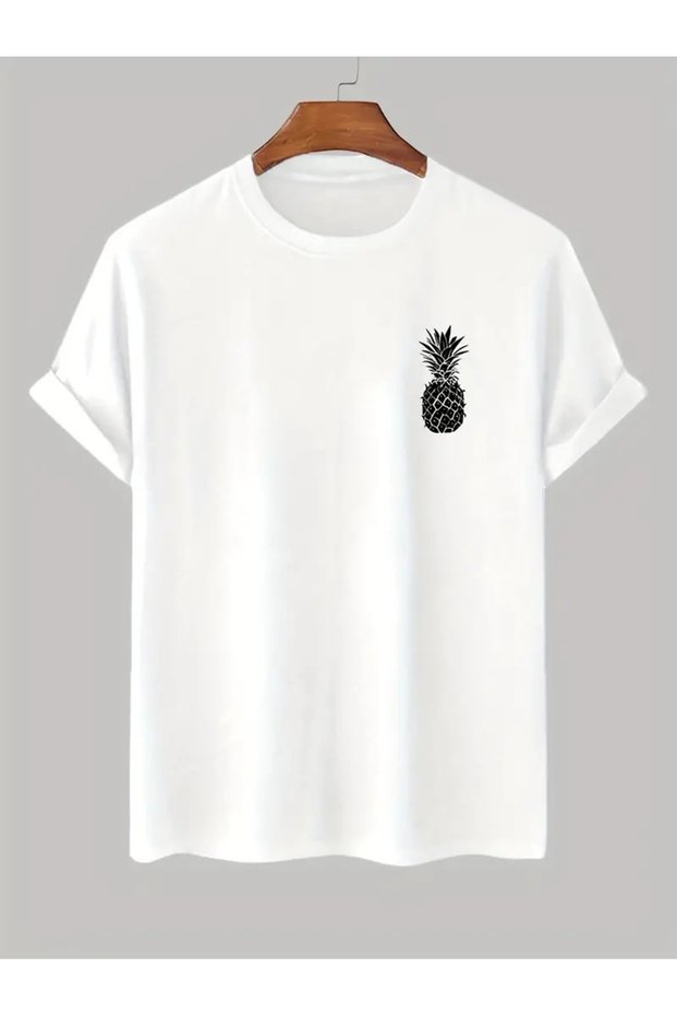 Women's White Figure Pineapple Printed Oversize T-Shirt