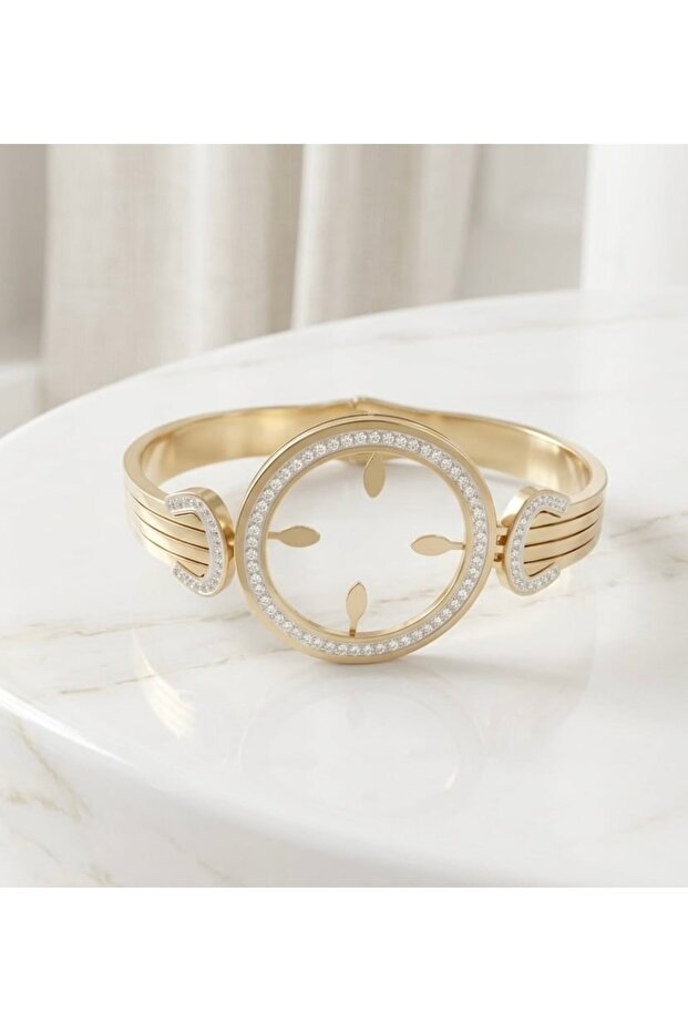 Half Gold Plated Steel Handcuffs with Zircon Stones, Half Handcuffs