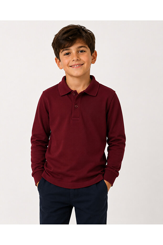 Burgundy Long Sleeve School Lacoste Collar Sweatshirt