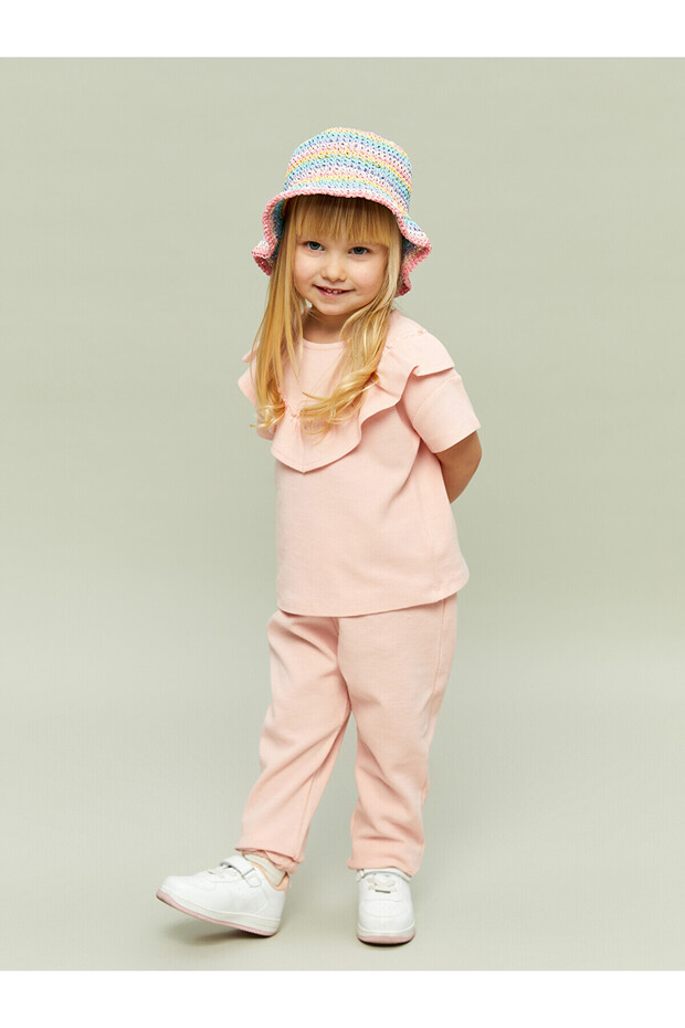 Gencc Quality Oval Collar Basic Baby Girl Blouse and Pants 2-Piece Set
