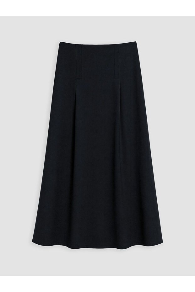 Lcw Grace Black A-Line Skirt with Elastic Waist and Pleated Detail