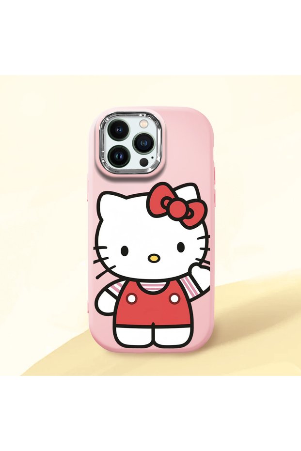 iPhone 12 Pro Max Compatible Case Camera Protector Pink Silicone Couple Phone Case with Kitty Pattern