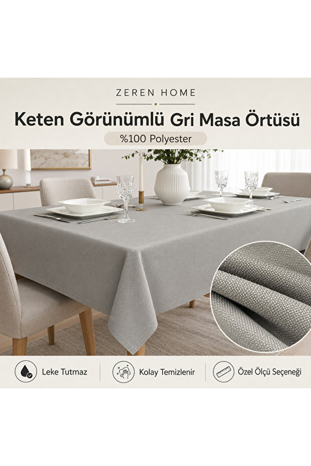 Liora Series Stain-Resistant Gray Tablecloth – for Living Room and Dining Table, Custom Size Option Available