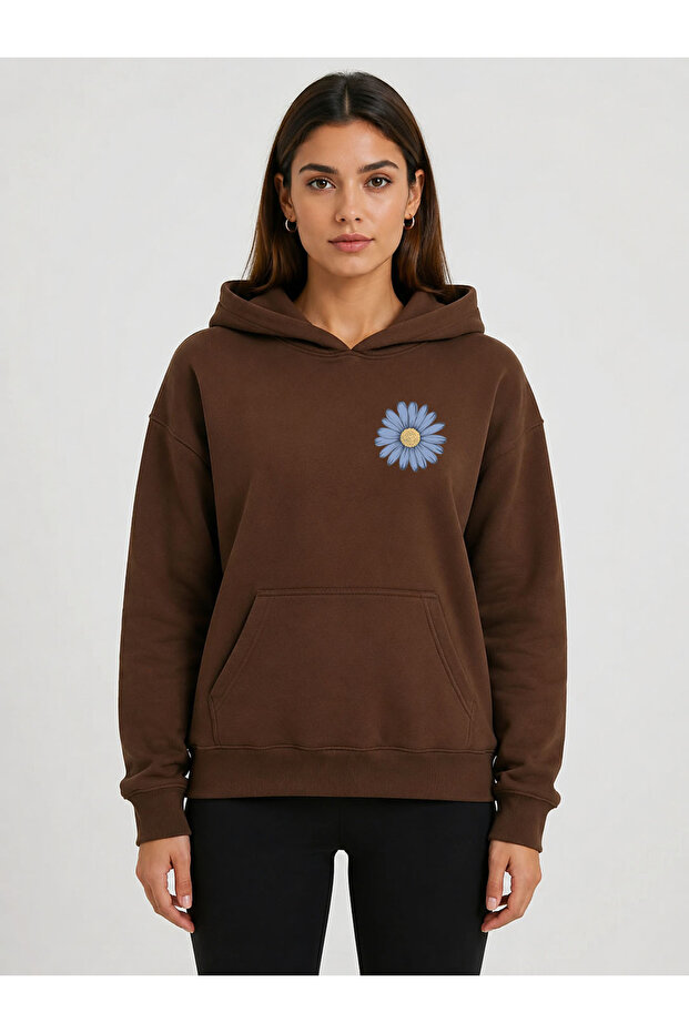 Daisy Printed Hooded 2 Thread Threaded Sweatshirt