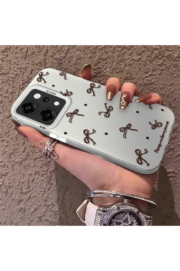 Oppo Reno14 Pro Compatible High-Quality Brown Bow and Dot Printed Case