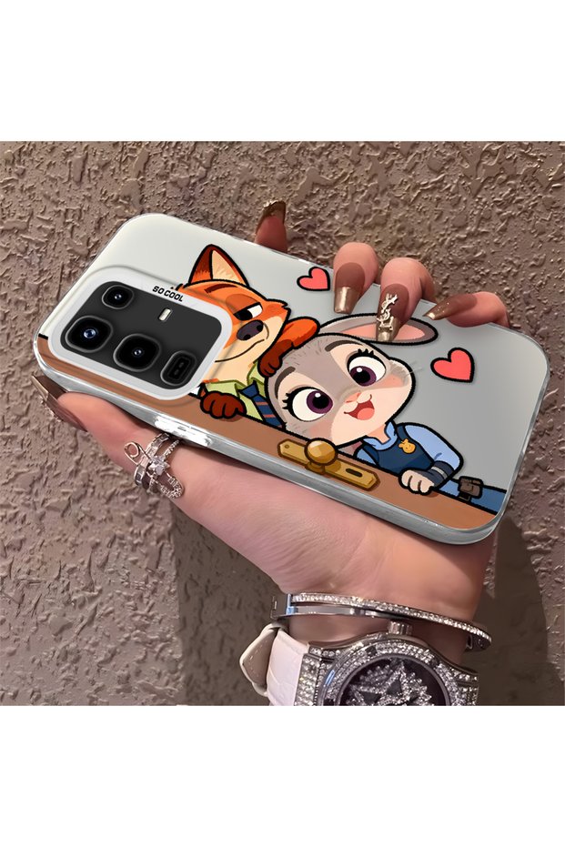 Infinix Note 50 Compatible High-Quality Cartoon Fox and Rabbit Couple Printed Case