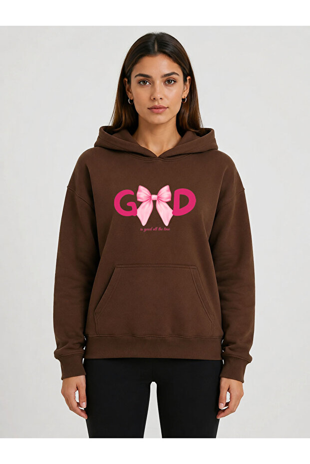 Good Ribbon Printed Hooded 2 Thread Raster Sweatshirt