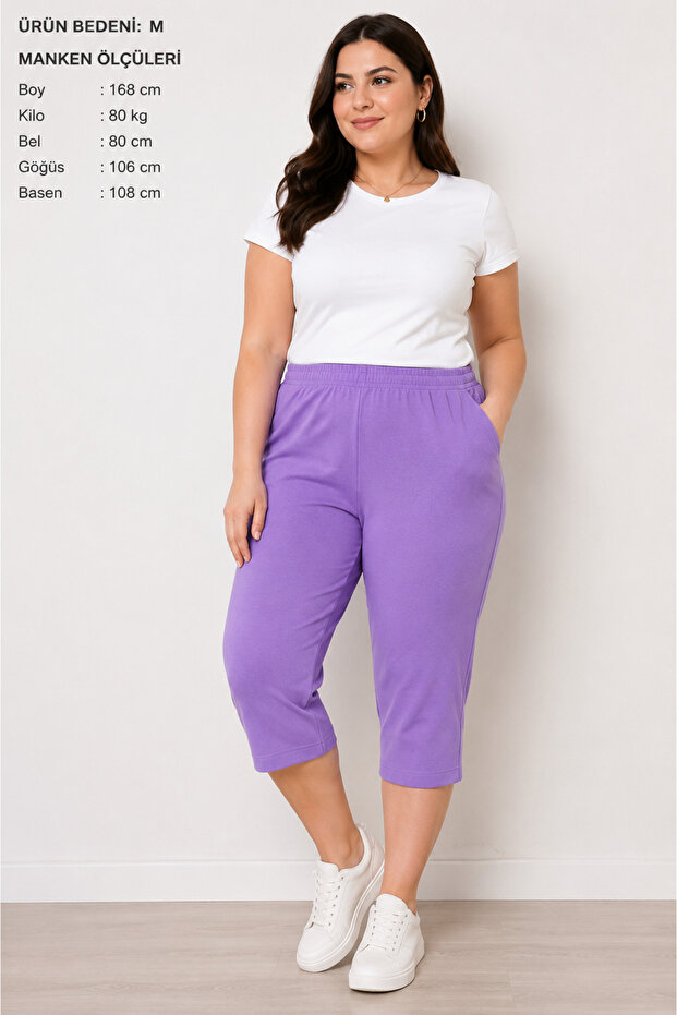 Plus Size High Waist Flexible Rib Fabric Comfortable Cut Home Wear Capri