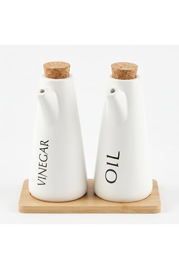 Ceramic Oil & Vinegar Bottle Set with Tray 16 cm
