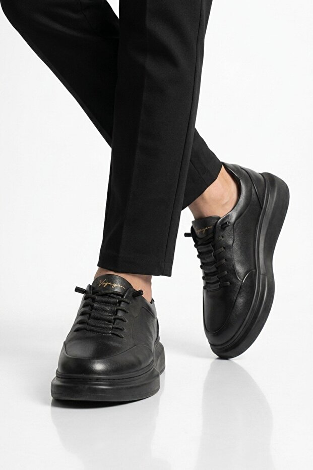 Black Genuine Leather Men's Sneaker Memory Sole Premium Casual Shoes M704-1 m